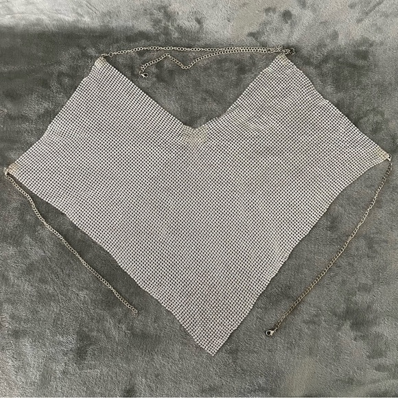 Metallic Silver Chainmail Halter Top One Size Party Festival Y2K - Picture 4 of 12